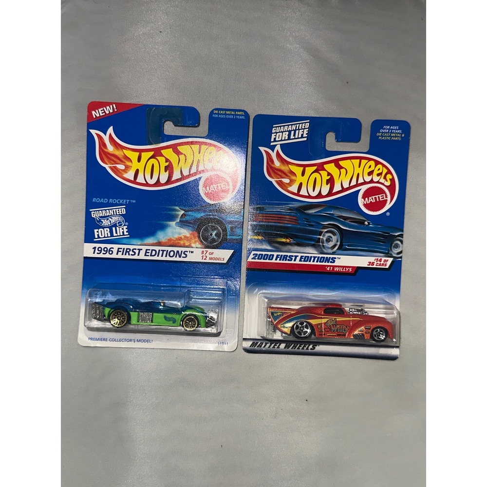 Hot Wheels 1996 First Editions Road Rocket & 2000 41 Willys Diecast Lot 2pc
